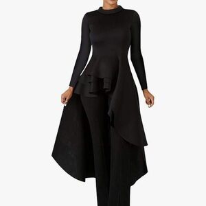 Unique High Low Ruffle Peplum Long Sleeve Shirt